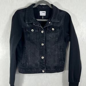 Cisono Denium Collection Jean Jacket with Sweatshirt Sleeves Distressed  Size M